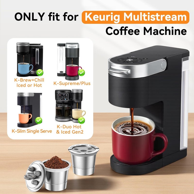 CAPMESSO Reusable K Cups for Keurig: 2025 Updated My K cup Metal Coffee Filter Refillable Coffee Pods with 5 Holes - for K Supreme/K Slim/K-Duo Gen2/K-Brew Chill with MultiStream Technology (2 Pack) - Image 4